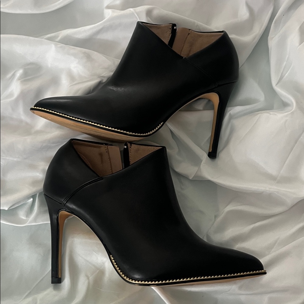 Black Ankle Booties with Gold Trim